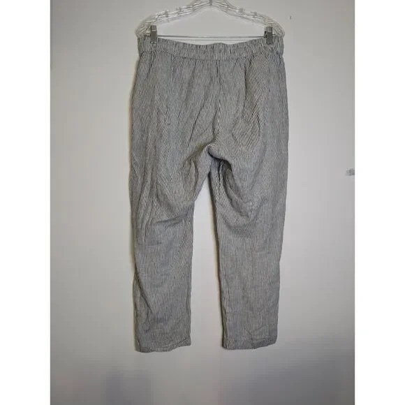 J. Crew Navy Striped Linen-Cotton Blend Drawstring Pants Size 12 Summer Vacation - Picture 3 of 8